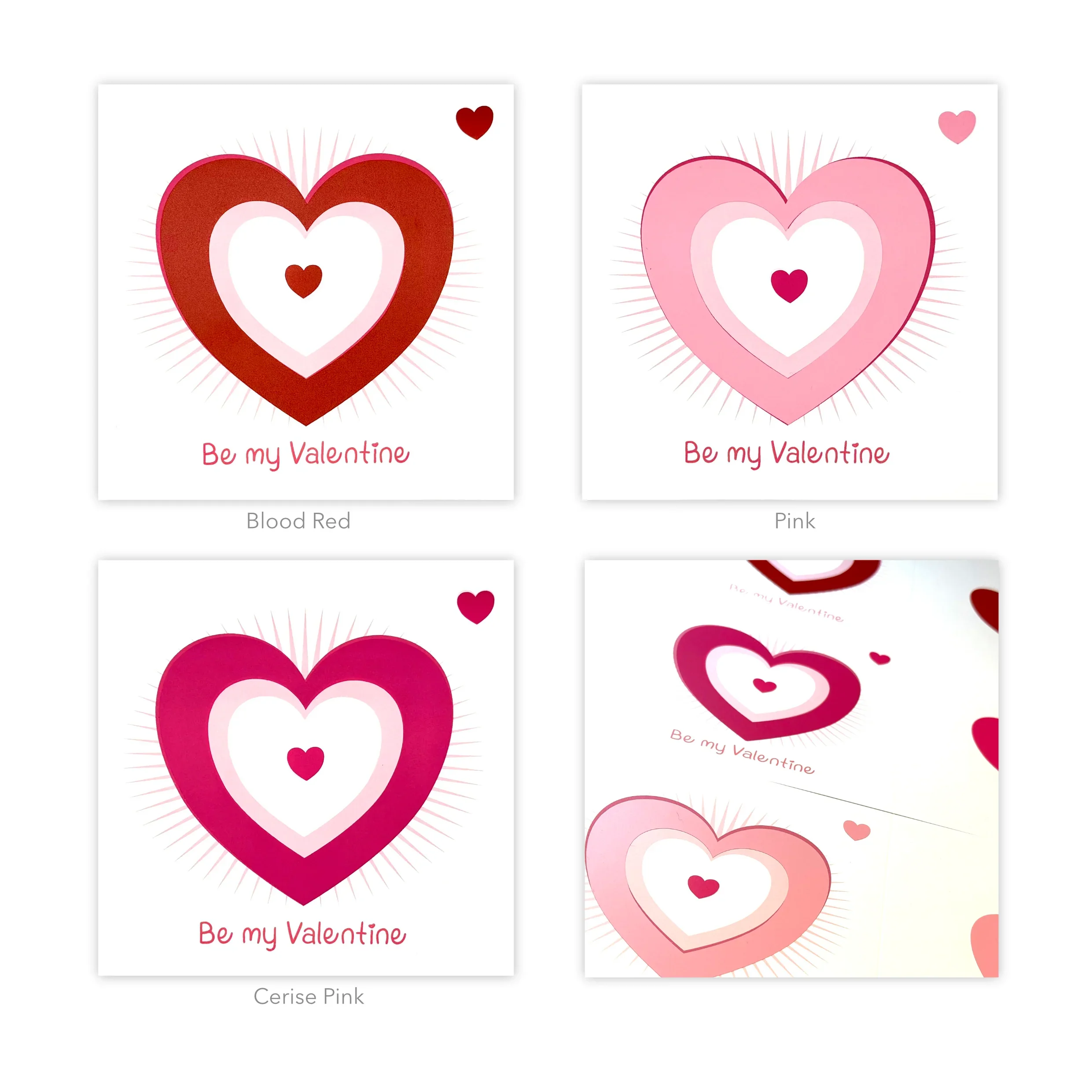 Handmade ceramic Valentine’s keepsake cards with layered heart designs in red and pink