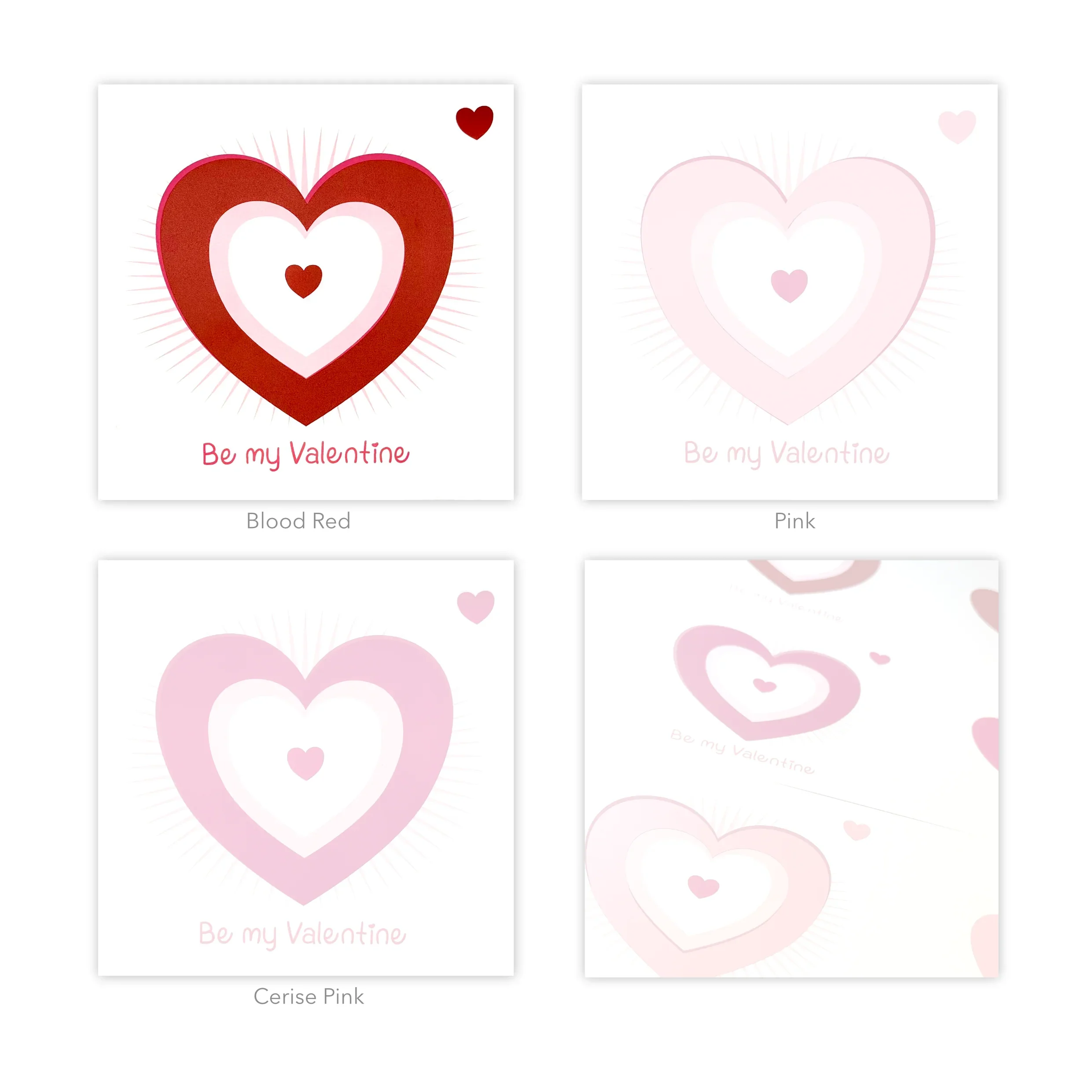 Handmade ceramic keepsake Valentine cards with heart design in red and pink color variations.