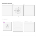 Keepsake card dimensions diagram with star aperture, envelope, protective film, and shipping card.