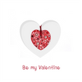 Handmade ceramic heart keepsake card with red patterned heart and 'Be my Valentine' text.