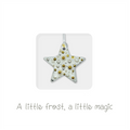 Handmade ceramic star ornament with gold and white accents, festive holiday card